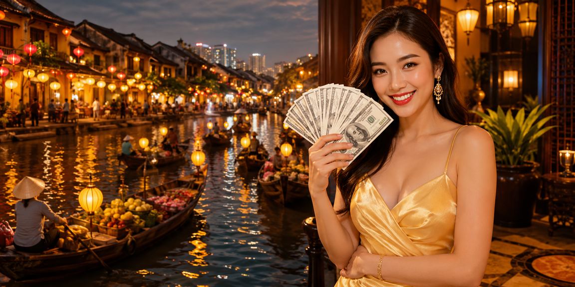 Người dùng tại Hà Nội nhận cashback và thưởng qua điện thoại dưới ánh đèn lồng