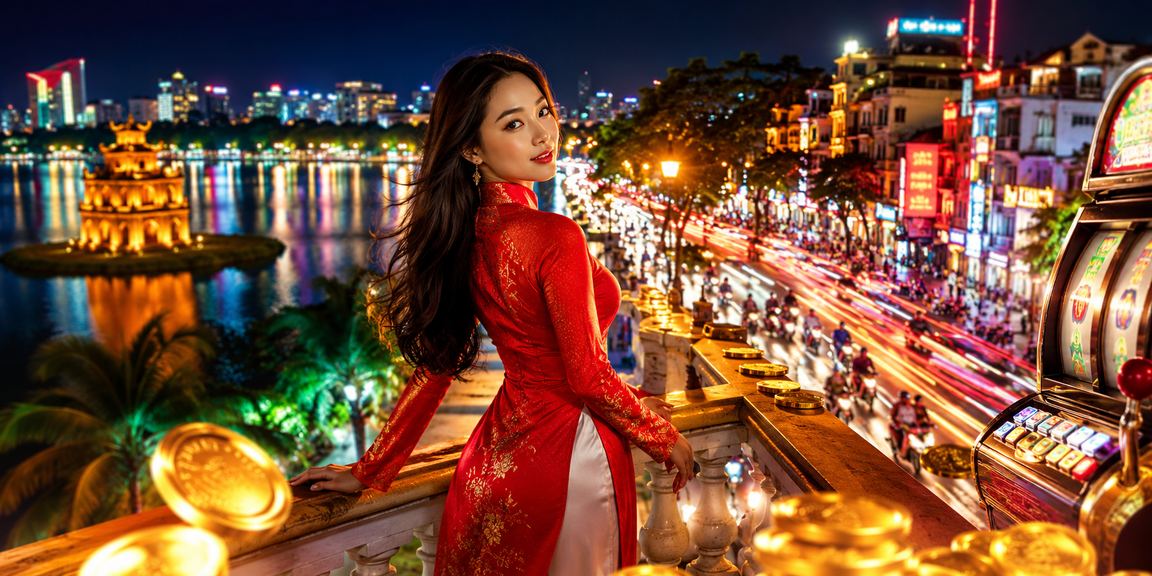 Người chơi slots tại Hà Nội mặc áo dài truyền thống trải nghiệm giải trí trực tuyến