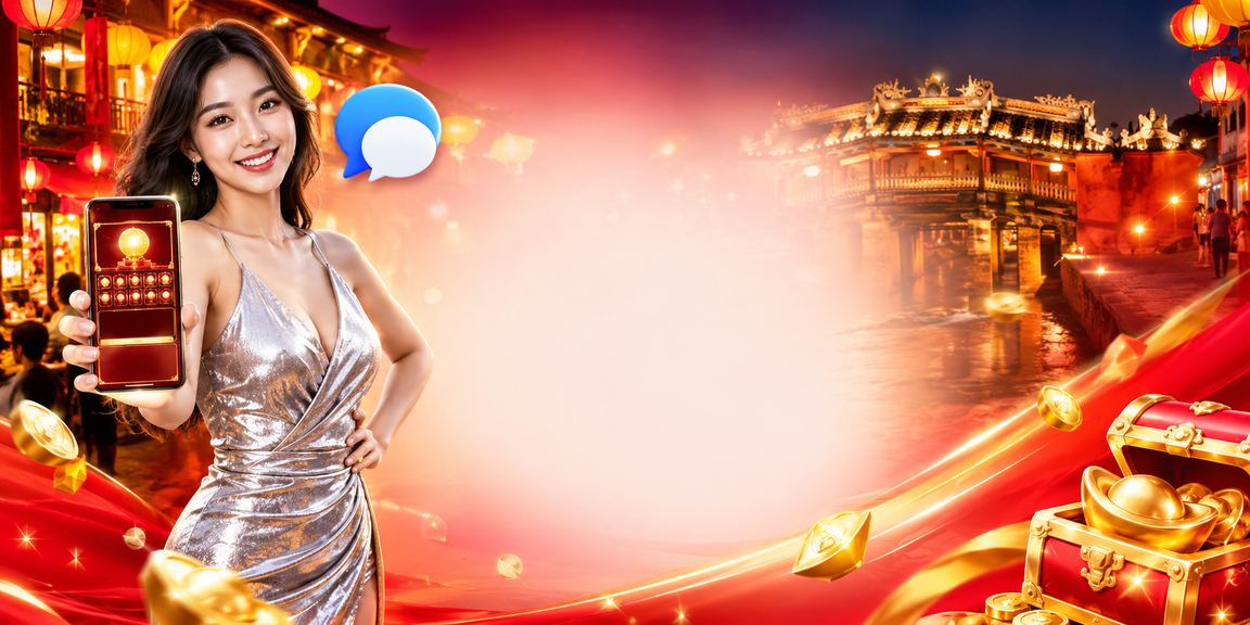 Người dùng truy cập casino di động tại chợ đêm Hội An với đèn lồng rực rỡ