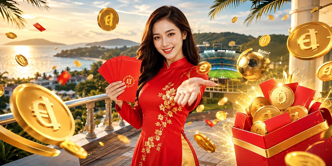 Phong bì đỏ may mắn và ưu đãi thưởng tại Phú Quốc với trang phục áo dài